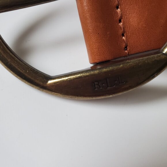 Lauren Ralph Lauren Wide Woven Brown Leather Belt Large Ring Buckle Length 38" - Picture 3 of 7